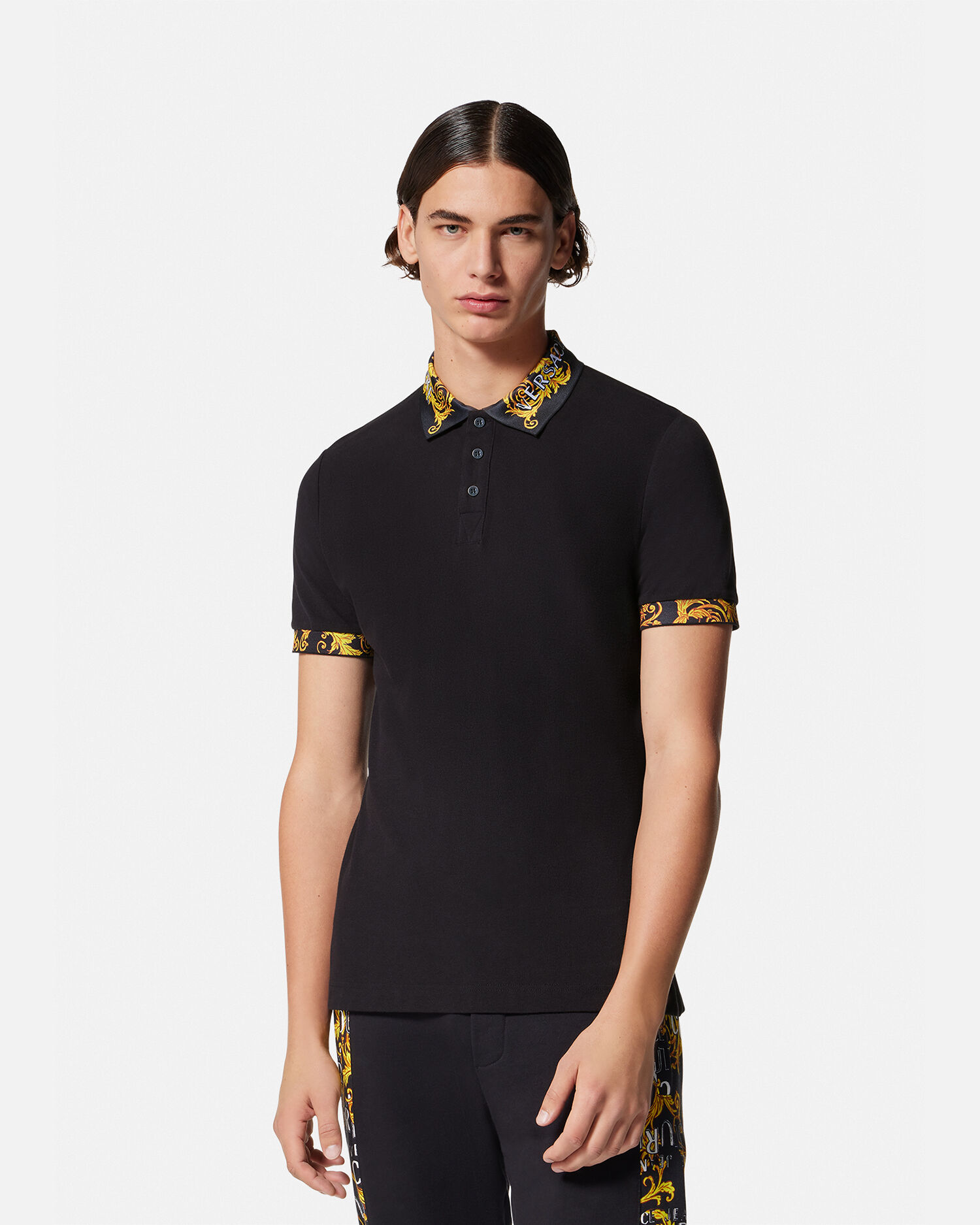 Logo Couture Polo衫黑色,印花| VERSACE